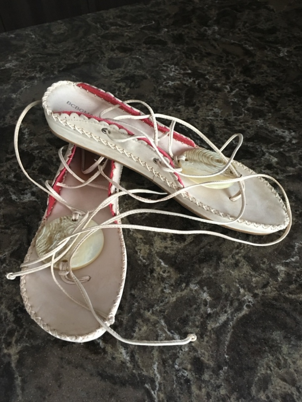 BCBGMaxAzria Leather Lace-Up Sandals with Shell Accent